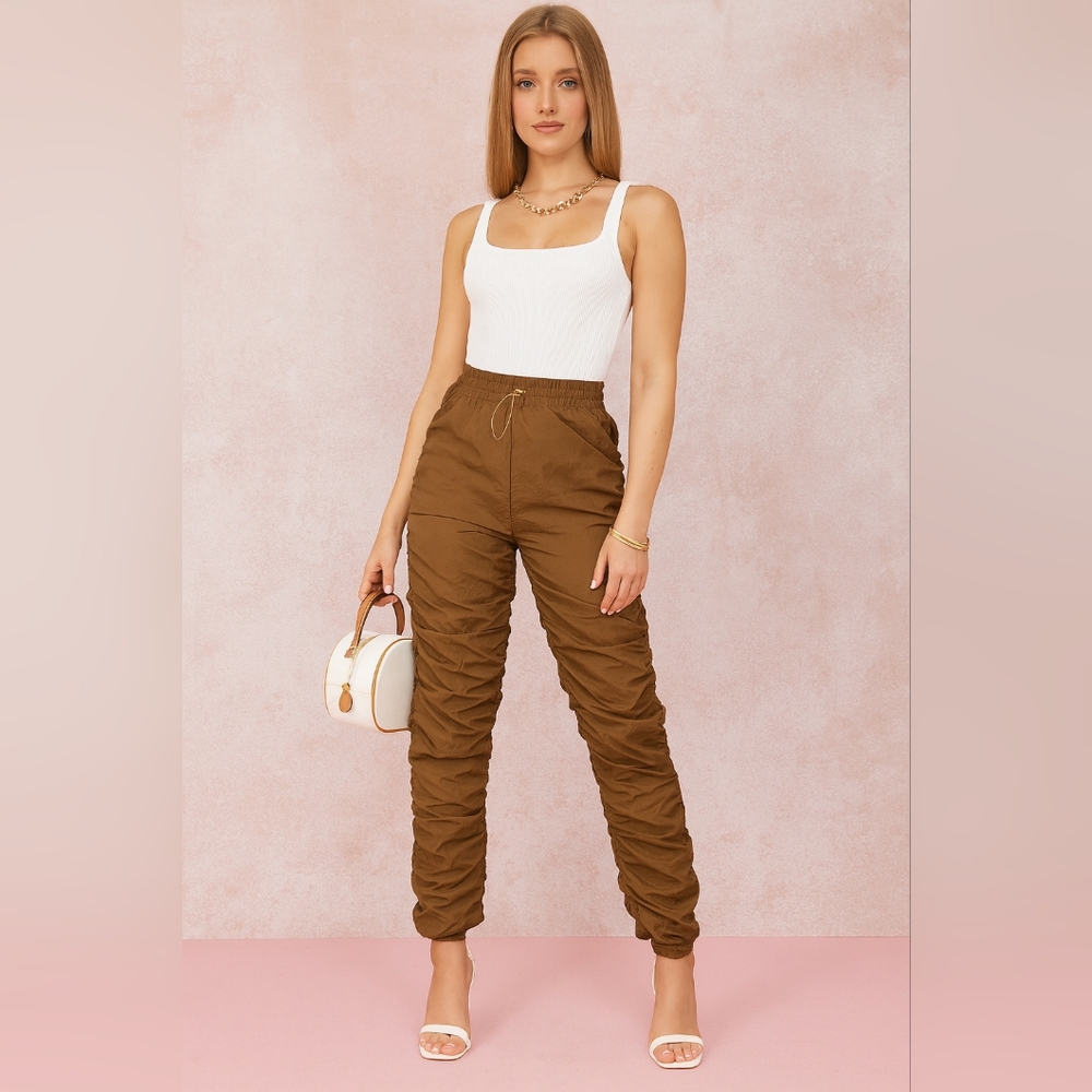 Ruched Brown Jogger Pants